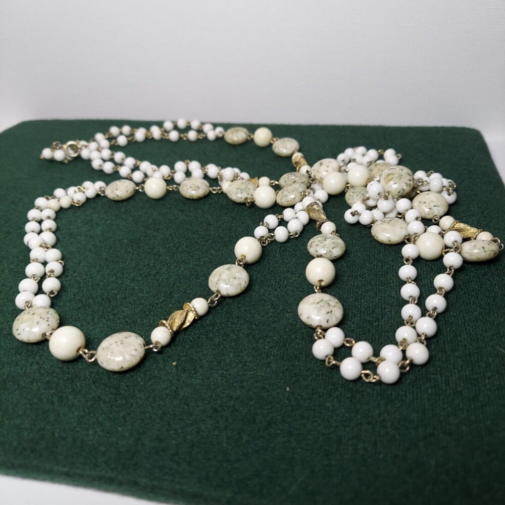 Vintage white assorted beads necklace 54"
